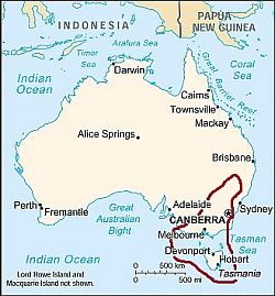 Australia, area with an oceanic climate