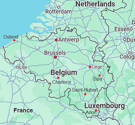 Map with cities - Belgium