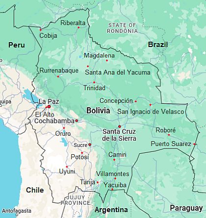 Map with cities - Bolivia