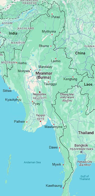 Map with cities - Burma
