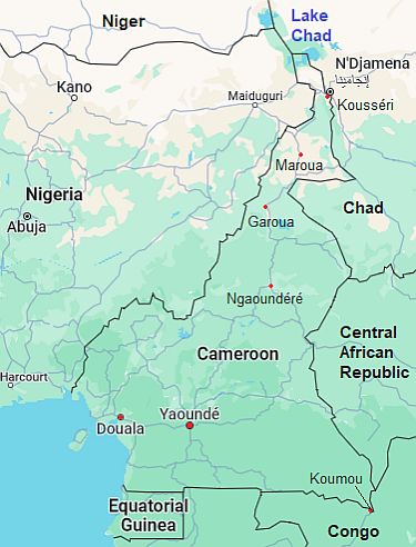 Map with cities - Cameroon
