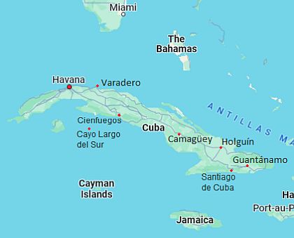 Map with cities - Cuba