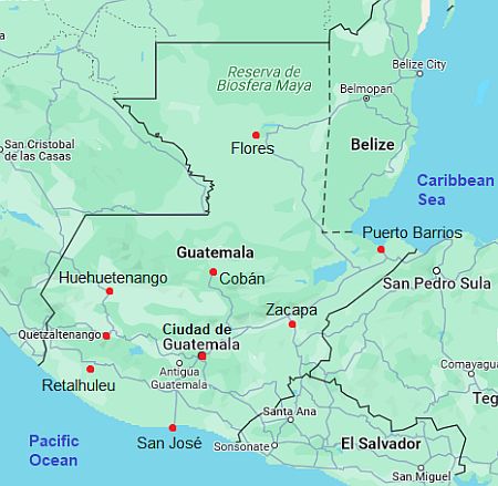 Map with cities - Guatemala