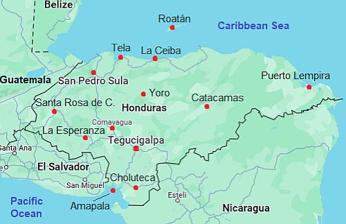 Map with cities - Honduras