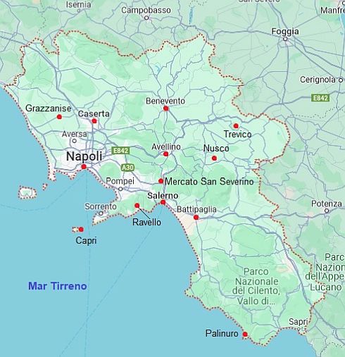 Map with cities - Campania
