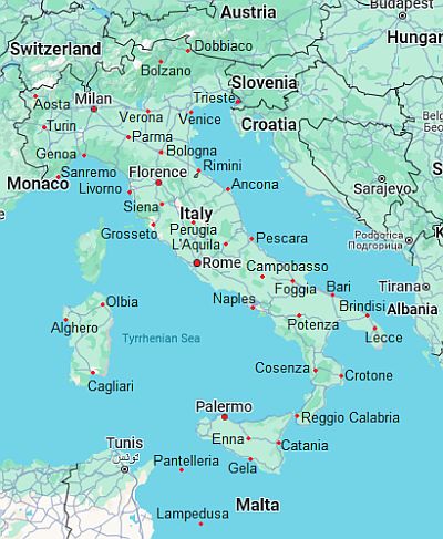 Map with cities - Italy
