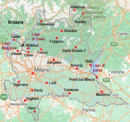 Map with cities - Lombardy