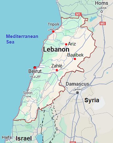 Map with cities - Lebanon