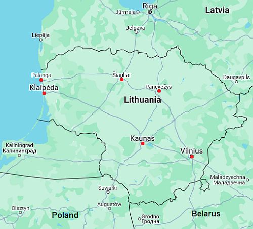 Map with cities - Lithuania