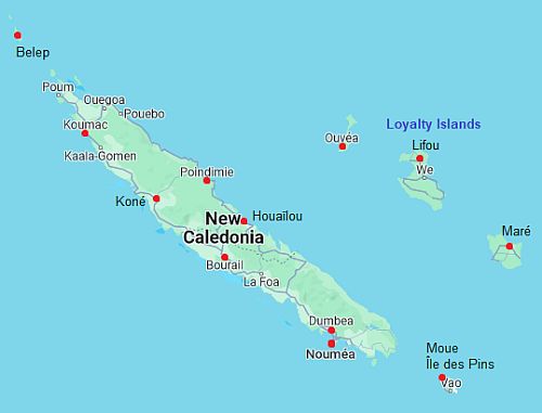 Map with cities - New Caledonia