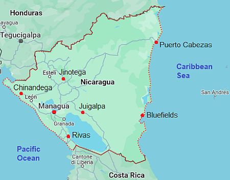 Map with cities - Nicaragua