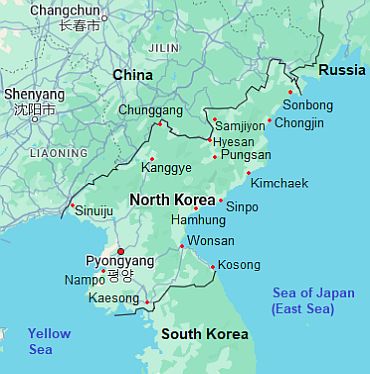 Map with cities - North Korea