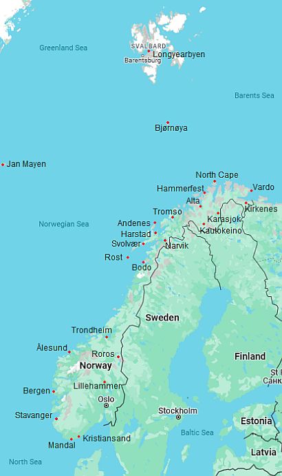 Map with cities - Norway
