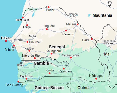 Map with cities - Senegal