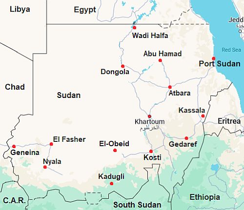 Map with cities - Sudan