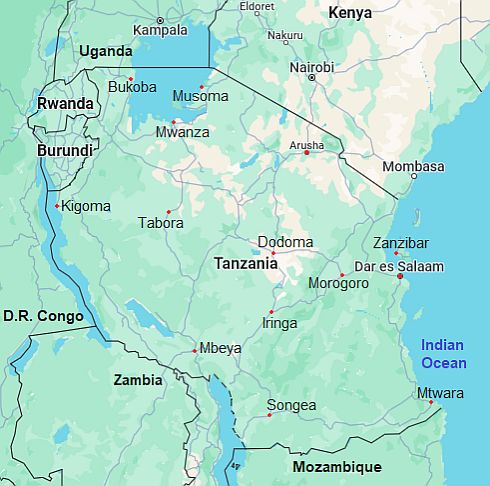 Map with cities - Tanzania