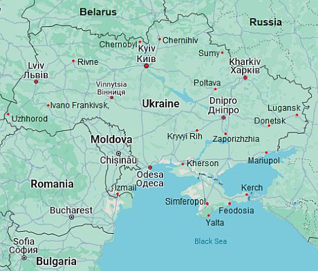 Map with cities - Ukraine