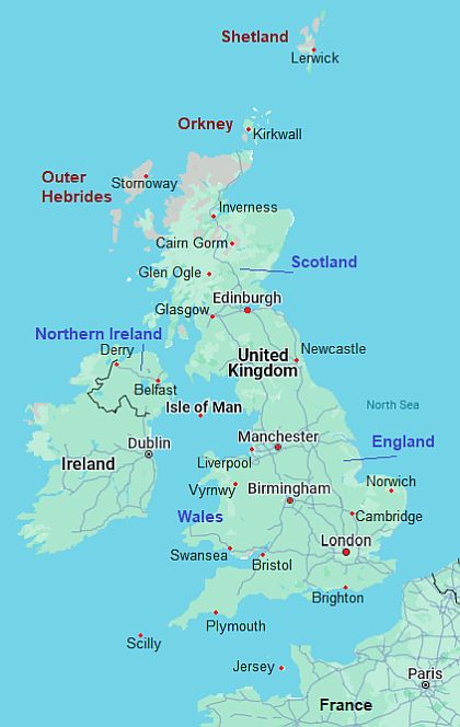 Map with cities - United Kingdom