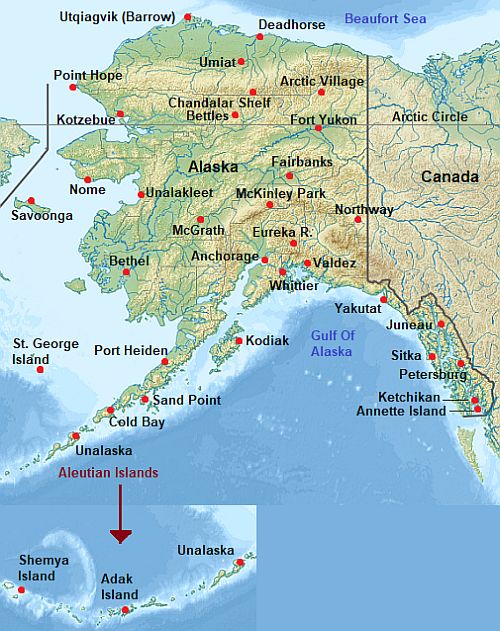 Map with cities - Alaska