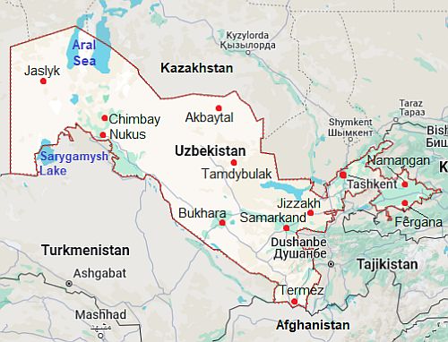 Map with cities - Uzbekistan