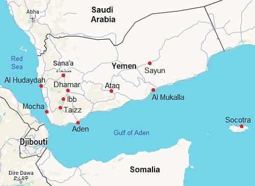 Map with cities - Yemen