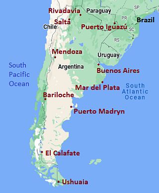 Map with cities - Argentina