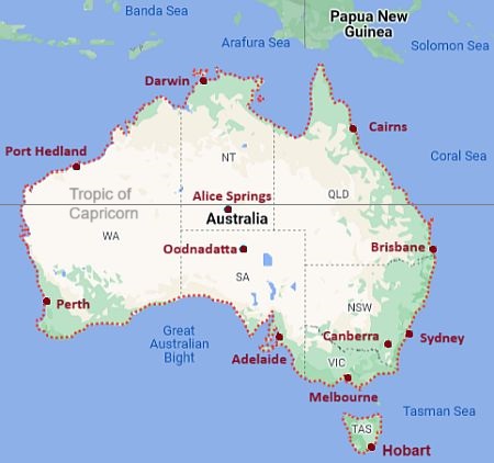 Map with cities - Australia