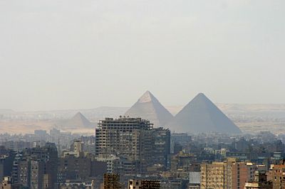 Cairo, houses and pyramids in the background