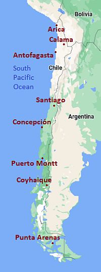 Map with cities - Chile
