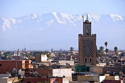 Marrakech, snow-capped Atlas peaks in the background