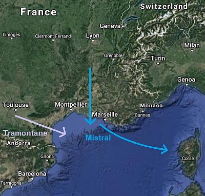 Mistral and tramontane in France