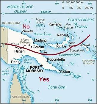 Papua New Guinea, zone affected by cyclones