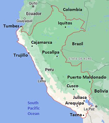 Map with cities - Peru