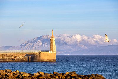 Punta Tarifa, Moroccan coast and Jebel Moussa in background