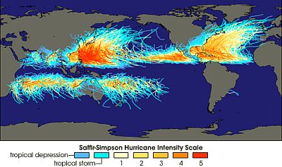 Tropical cyclones, where they occur