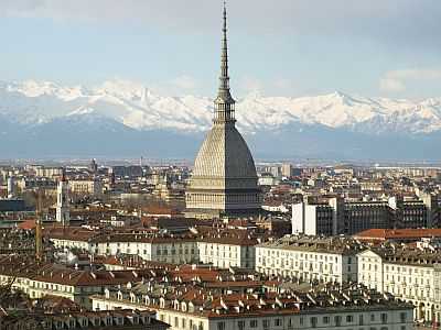 Turin, the Mole Antonelliana and the Alps