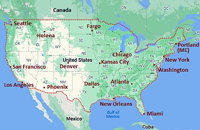 Map with cities - United States