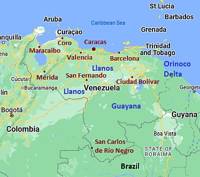 Map with cities - Venezuela