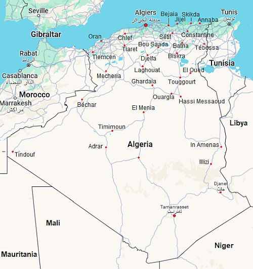 Map with cities - Algeria
