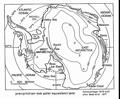 Average annual precipitation in Antarctica