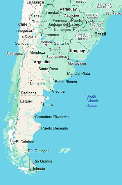 Map with cities - Argentina