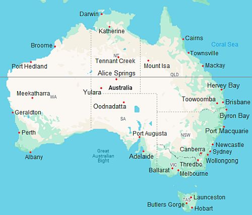 Map with cities - Australia