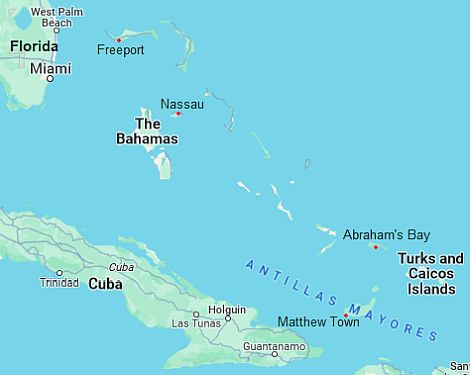 Map with cities - Bahamas
