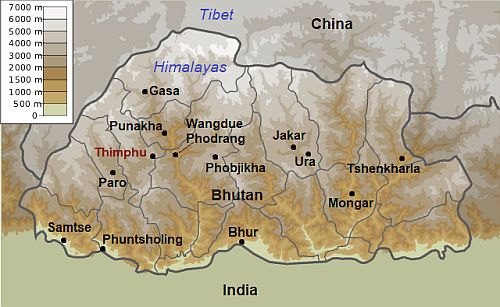 Map with cities - Bhutan