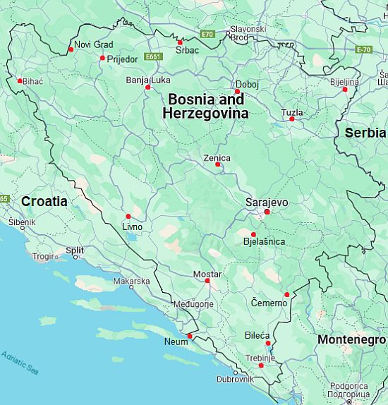 Map with cities - Bosnia Herzegovina