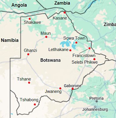 Map with cities - Botswana