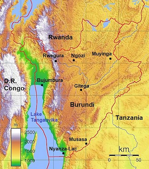 Map with cities - Burundi