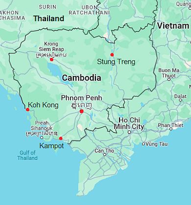 Map with cities - Cambodia