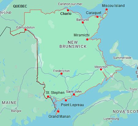 Map with cities - New Brunswick