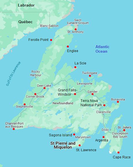 Map with cities - Newfoundland